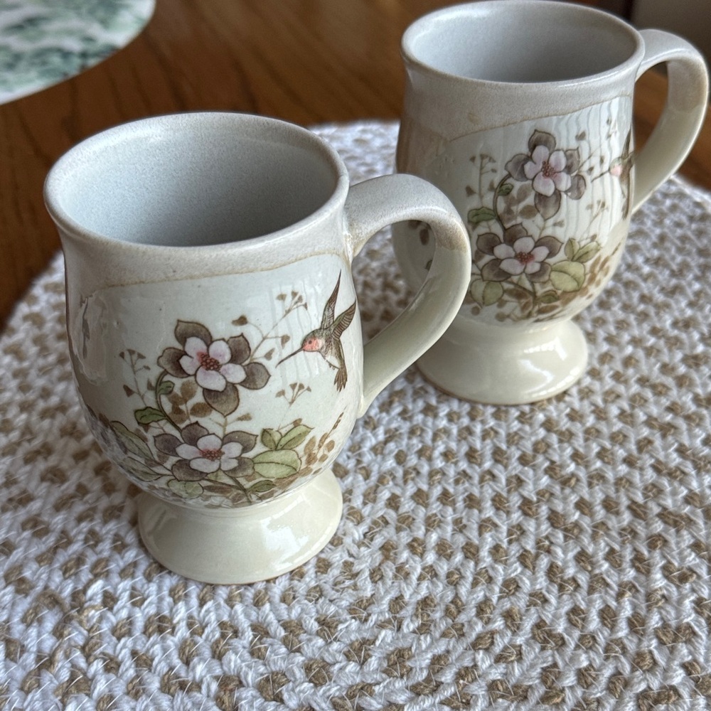 Otagiri Cream and Brown Floral Mugs (2)